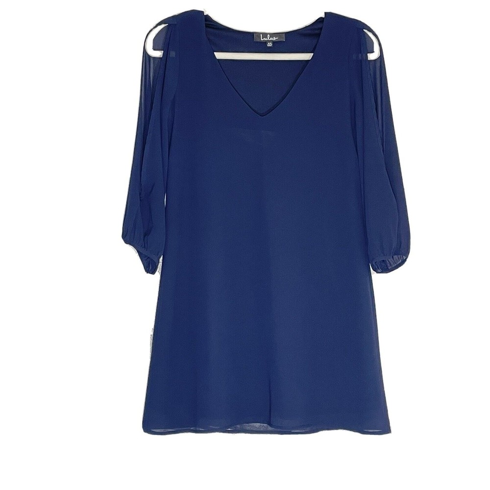 LULUS Navy Blue Mini Dress Womens XS Long Split Sleeve Cold Shoulder Shift